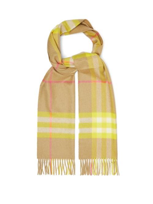 Matchesfashion.com Burberry - Checked Cashmere Scarf - Womens - Yellow Multi