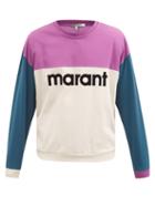 Matchesfashion.com Isabel Marant - Aftone Flocked-logo Cotton-piqu Sweatshirt - Mens - Purple