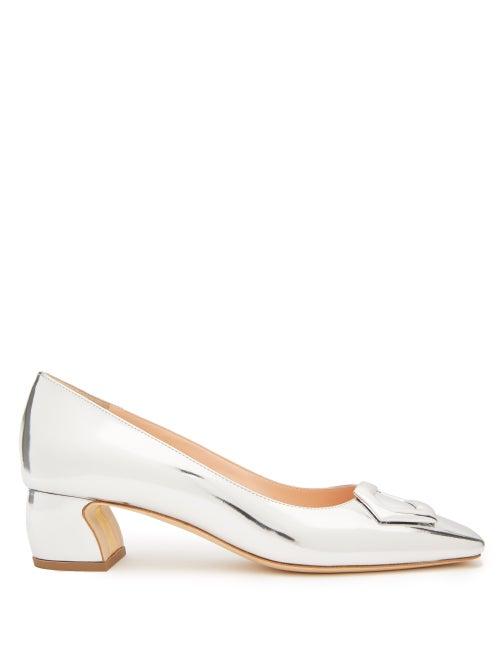 Ladies Shoes Rupert Sanderson - Venosa Square-toe Metallic Leather Pumps - Womens - Silver