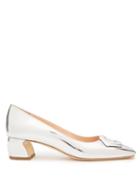 Ladies Shoes Rupert Sanderson - Venosa Square-toe Metallic Leather Pumps - Womens - Silver
