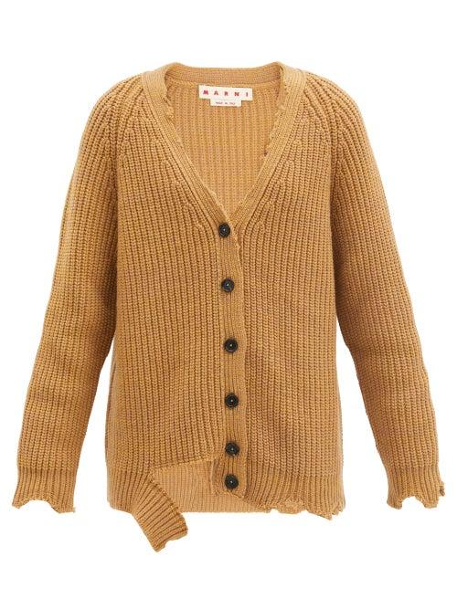 Matchesfashion.com Marni - Oversized Distressed Wool Cardigan - Womens - Camel