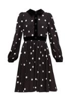 Matchesfashion.com Dolce & Gabbana - Cady Velvet Trimmed Polka Dot Crepe Midi Dress - Womens - Black White