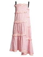 Matchesfashion.com Loewe - Patchwork Print Tiered Cotton Dress - Womens - Pink White