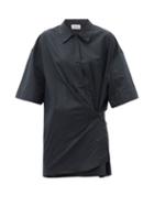 Matchesfashion.com Lemaire - Draped-front Cotton-blend Poplin Shirt - Womens - Black