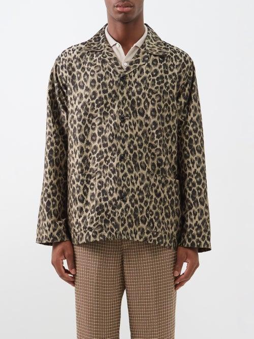 Needles - Cuban-collar Leopard-jacquard Twill Shirt - Mens - Beige Print