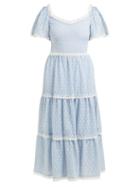 Matchesfashion.com Luisa Beccaria - Lace Trimmed Broderie Anglaise Cotton Blend Dress - Womens - Blue White