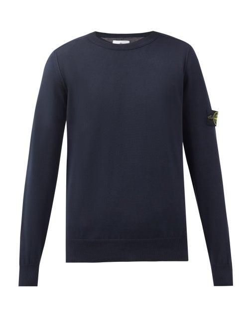 Stone Island - Logo-patch Cotton Sweater - Mens - Navy