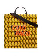 Ladies Bags Paco Rabanne - Ciao Paco-logo Printed Canvas And Leather Tote Bag - Womens - Yellow Multi