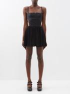 Shushu/tong - Square-neck Pleated Satin Mini Dress - Womens - Black