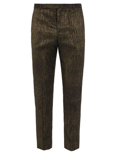 Matchesfashion.com Saint Laurent - Metallic-pinstripe Tailored Trousers - Mens - Black Gold
