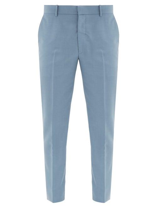 Matchesfashion.com Alexander Mcqueen - Classic Wool Blend Slim Leg Trousers - Mens - Light Blue
