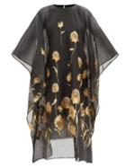 Taller Marmo - Tulip-embroidered Chiffon Kaftan - Womens - Black Gold