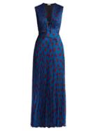 Matchesfashion.com Raquel Diniz - Mika Floral Print Pleated Silk Dress - Womens - Blue Print