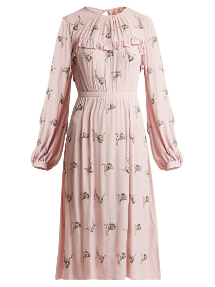 No. 21 Floral-embellished Crepe Dress