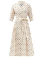 Matchesfashion.com Evi Grintela - Floral-embroidered Cotton-blend Poplin Shirt Dress - Womens - White Print