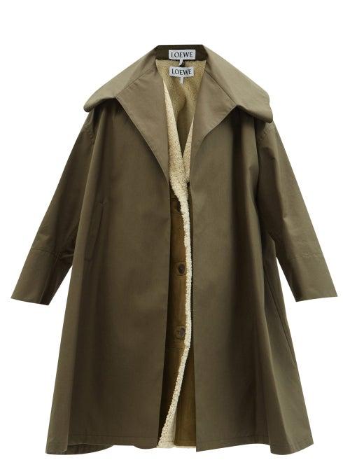 Loewe - Double-layered Cotton And Shearling Coat - Womens - Khaki