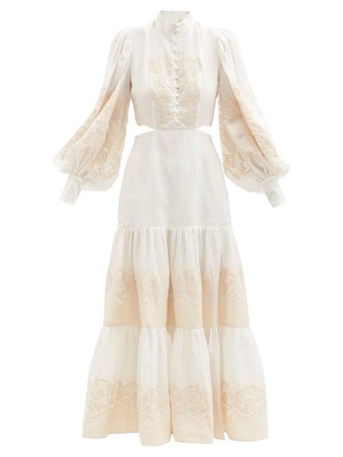 Ale Mais - Burning Love Cutout Appliqu Ramie Dress - Womens - Ivory