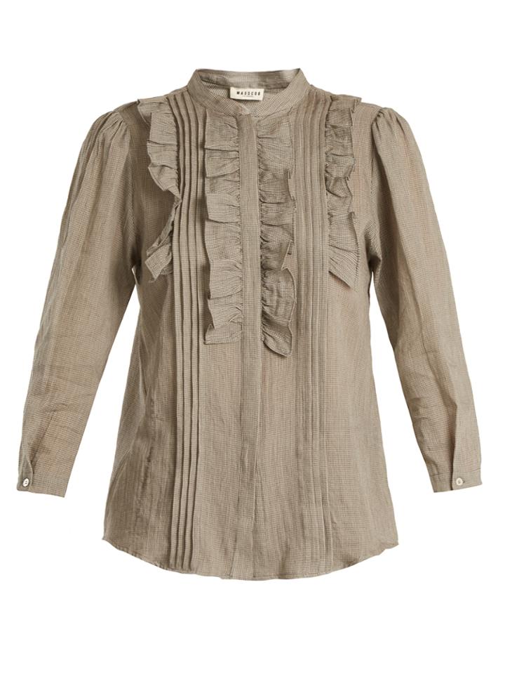 Masscob Ruffle-trimmed Checked Cotton Top