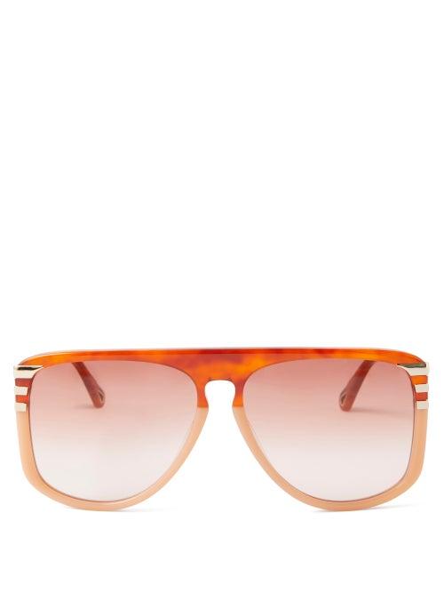 Chlo - West D-frame Bi-colour Acetate Sunglasses - Womens - Brown Multi