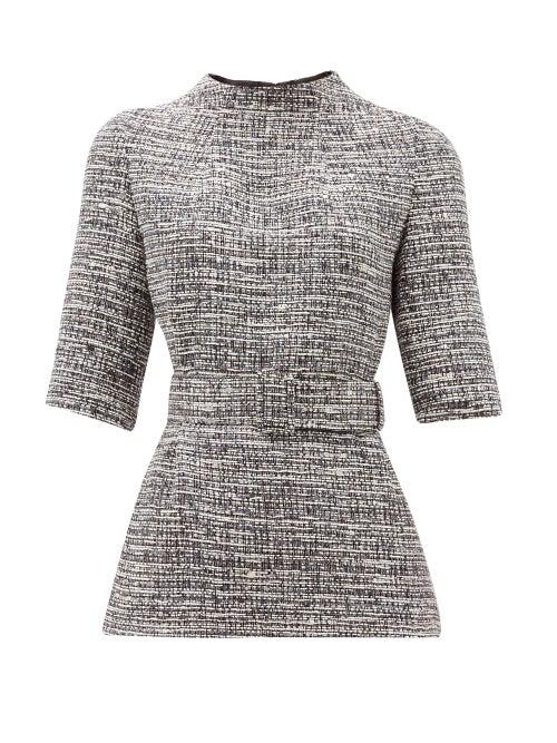 Matchesfashion.com Goat - Jasper Belted Tweed Top - Womens - Navy