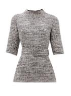 Matchesfashion.com Goat - Jasper Belted Tweed Top - Womens - Navy
