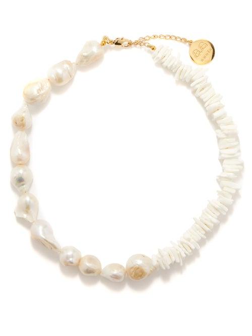 By Alona - Luana Shell & Pearl 18kt Gold-plated Necklace - Womens - White Gold