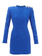 Balmain - Buttoned-shoulder Tweed Mini Dress - Womens - Blue