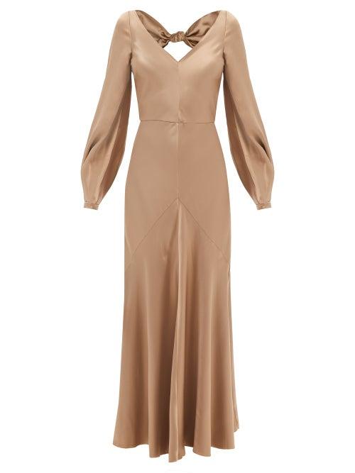 Gabriela Hearst - Peyton Plunge-back Silk-satin Dress - Womens - Camel