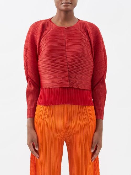 Pleats Please Issey Miyake - Technical-pleated Cardigan - Womens - Red