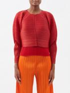 Pleats Please Issey Miyake - Technical-pleated Cardigan - Womens - Red