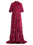 Matchesfashion.com Erdem - Neala Velvet Fil Coup Voile Dress - Womens - Dark Pink