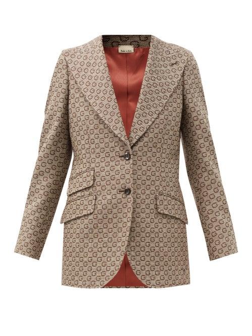 Matchesfashion.com Gucci - G-logo Jacquard Single-breasted Wool Jacket - Womens - Brown Multi