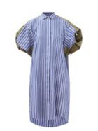 Sacai - Puff-sleeve Panelled Cotton-twill Shirt Dress - Womens - Blue Stripe