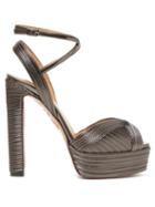 Matchesfashion.com Aquazzura - Caprice 130 Metallic Leather Platform Sandals - Womens - Dark Grey