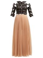 Matchesfashion.com Christopher Kane - C String And Pleated Tulle Maxi Dress - Womens - Black Multi