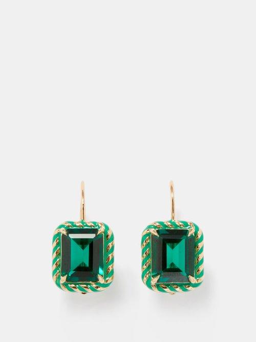 Alison Lou - Streamer Emerald & 14kt Gold Drop Earrings - Womens - Green Multi