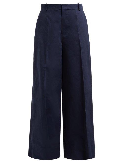 Matchesfashion.com Marni - Wide Leg Cotton Blend Trousers - Womens - Dark Blue