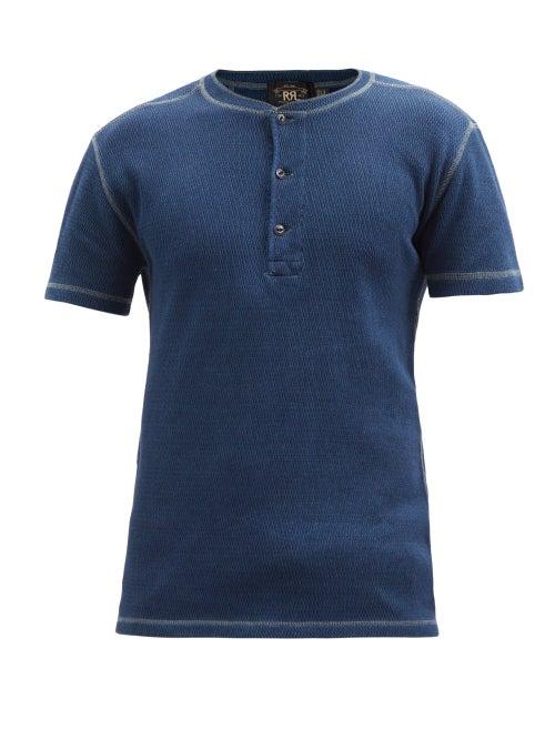 Rrl - Waffle-knit Cotton Henley Top - Mens - Indigo