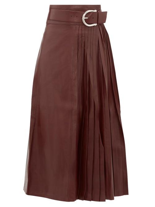 Matchesfashion.com Dodo Bar Or - Estelle High Rise Belted Leather Kilt Midi Skirt - Womens - Burgundy