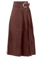 Matchesfashion.com Dodo Bar Or - Estelle High Rise Belted Leather Kilt Midi Skirt - Womens - Burgundy