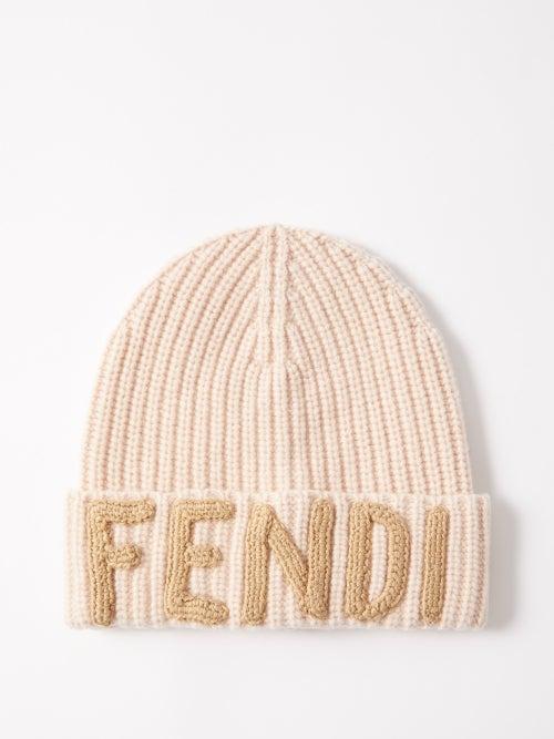 Fendi - Logo-appliqu Ribbed-wool Beanie Hat - Womens - Pink Brown