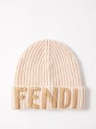 Fendi - Logo-appliqu Ribbed-wool Beanie Hat - Womens - Pink Brown