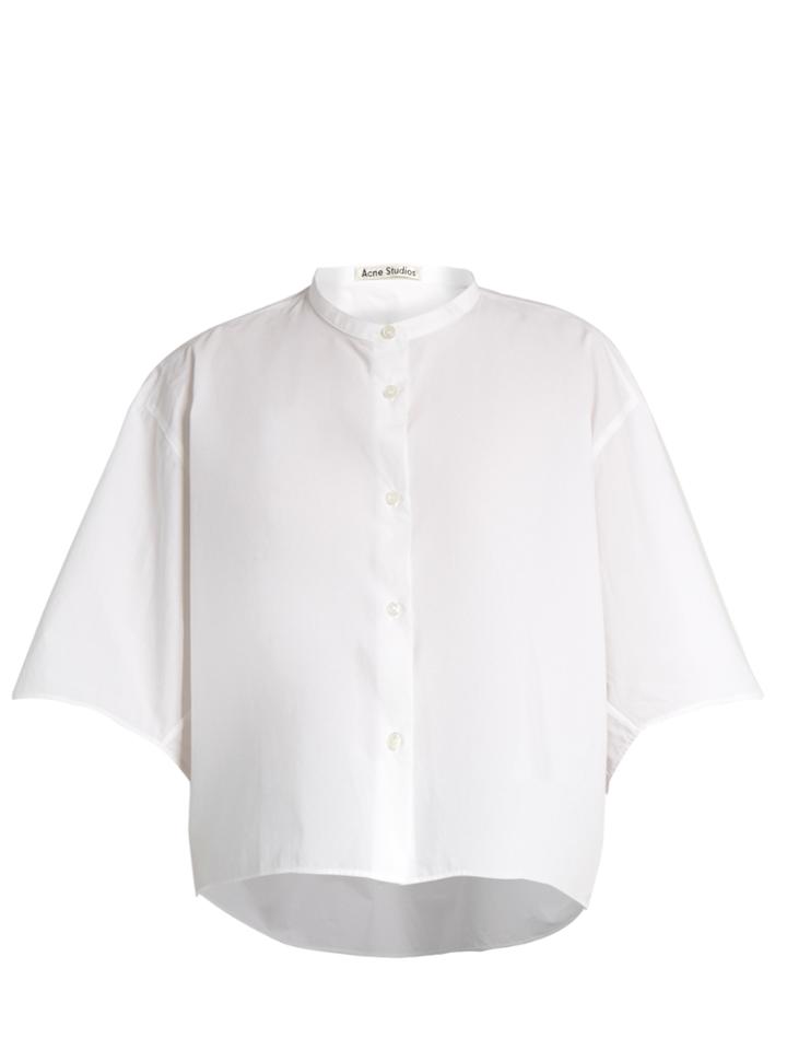 Acne Studios Bridget Collarless Cotton-poplin Cropped Shirt