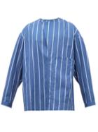 Matchesfashion.com E. Tautz - Accordion Fold Striped Cotton Poplin Shirt - Mens - Denim