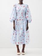 Cecilie Bahnsen - Florentine Cutout Embroidered Fil Coup Midi Dress - Womens - Blue Multi