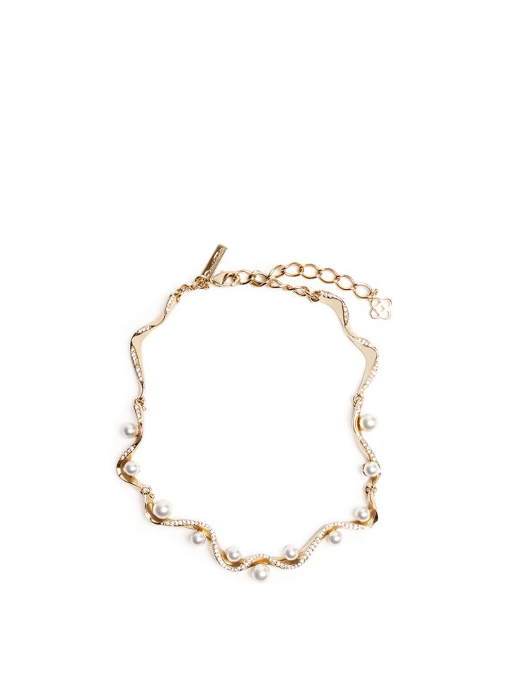 Oscar De La Renta Waved Crystal Pearl Necklace