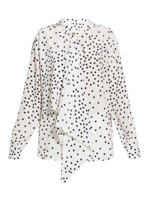 Matchesfashion.com Stella Mccartney - Draped Front Polka Dot Crepe Blouse - Womens - White Black