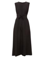 Matchesfashion.com Cefinn - Tie Waist Pleated Silk Midi Dress - Womens - Black