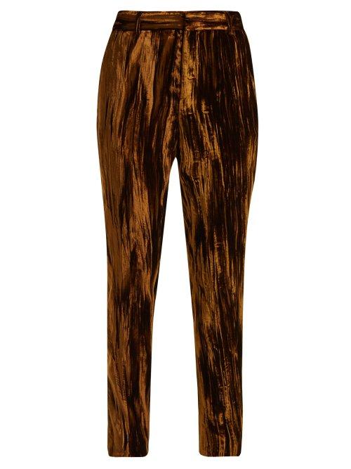Matchesfashion.com Saint Laurent - Crinkled Velvet Mid Rise Trousers - Womens - Gold