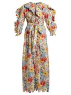 Horror Vacui Floral-print Scallop-edged Cotton Dress